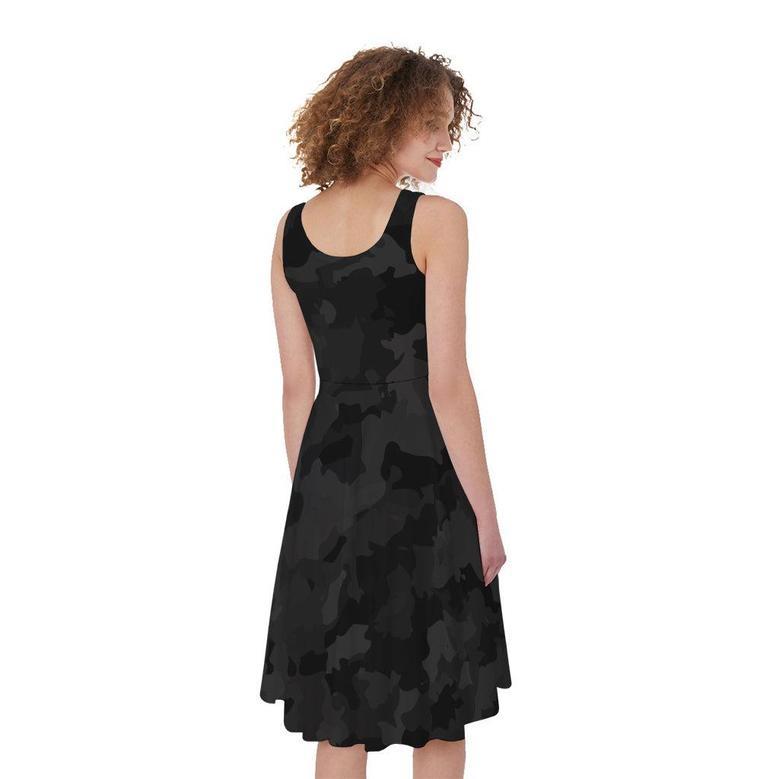 Black Camouflage Print Sleeveless Knee Length Dress