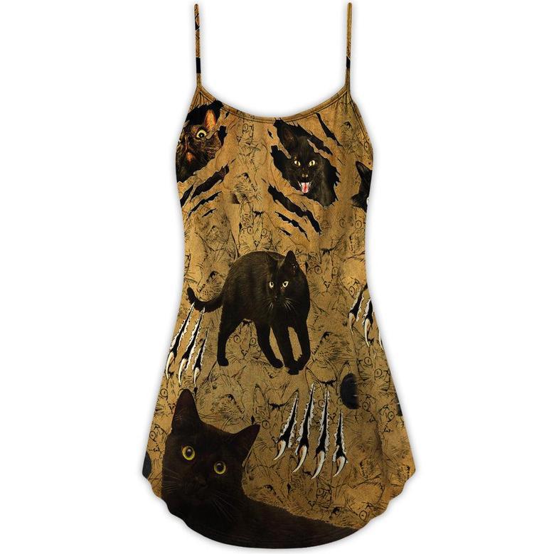 Black Cat Put Your Paws Up Cool - V-Neck Sleeveless Cami Dress