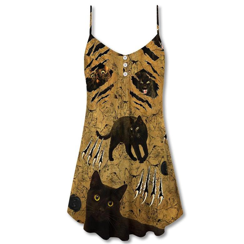 Black Cat Put Your Paws Up Cool - V-Neck Sleeveless Cami Dress