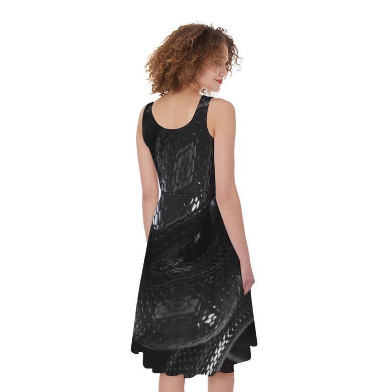 Black Snake Print Sleeveless Knee Length Dress