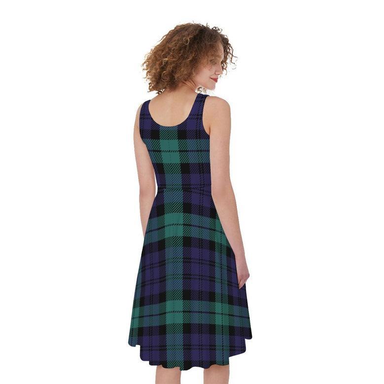 Black Watch Scottish Tartan Print Sleeveless Knee Length Dress