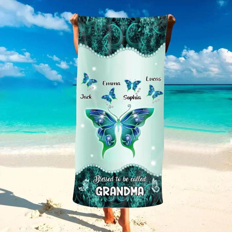 Blessed Grandma Butterfly Personalized Beach Towels Perfect Summer Gift