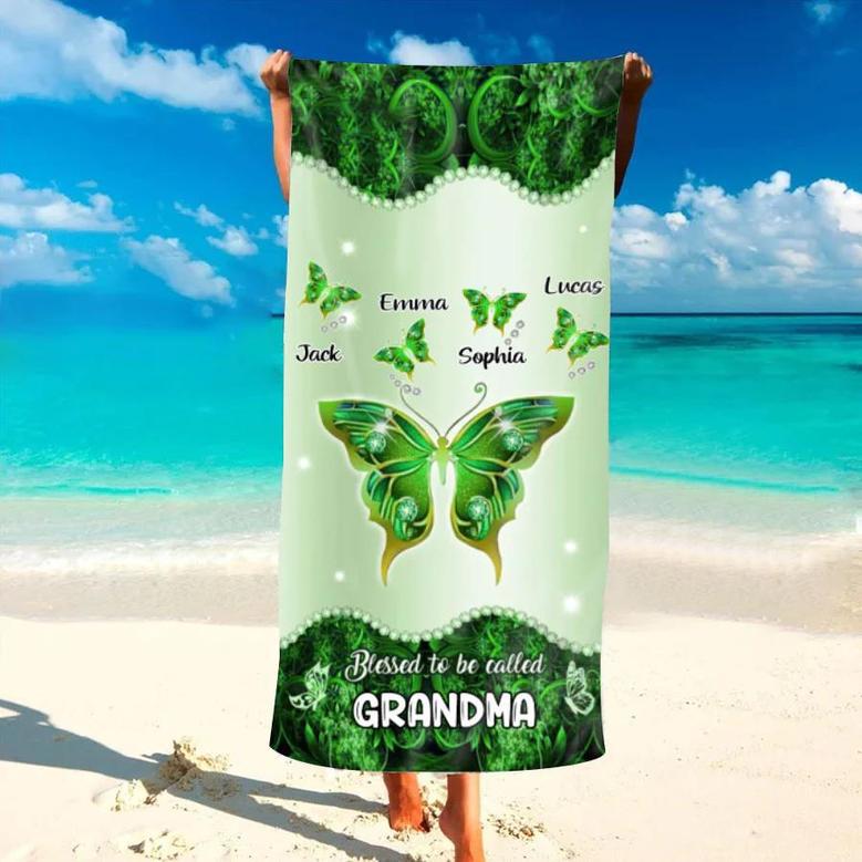 Blessed Grandma Butterfly Personalized Beach Towels Perfect Summer Gift