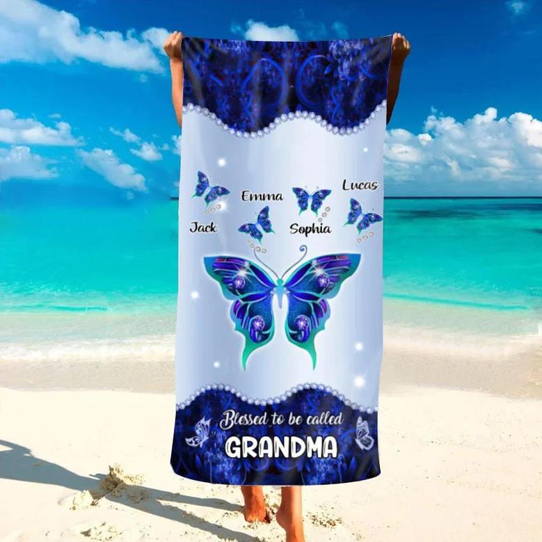 Blessed Grandma Butterfly Personalized Beach Towels Perfect Summer Gift