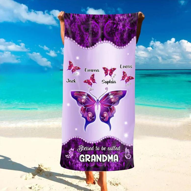 Blessed Grandma Butterfly Personalized Beach Towels Perfect Summer Gift