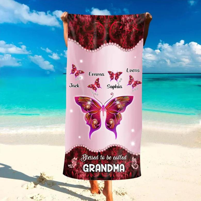 Blessed Grandma Butterfly Personalized Beach Towels Perfect Summer Gift