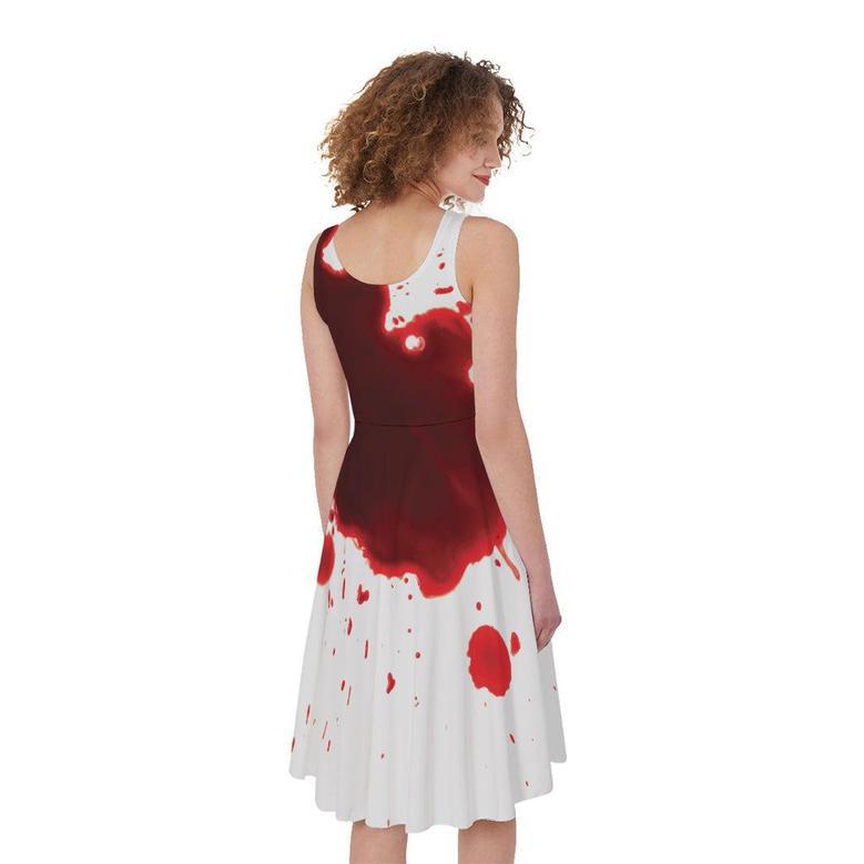 Blood Splashed Print Sleeveless Knee Length Dress