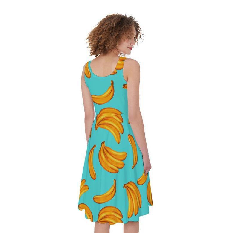 Blue Banana Pattern Print Sleeveless Knee Length Dress