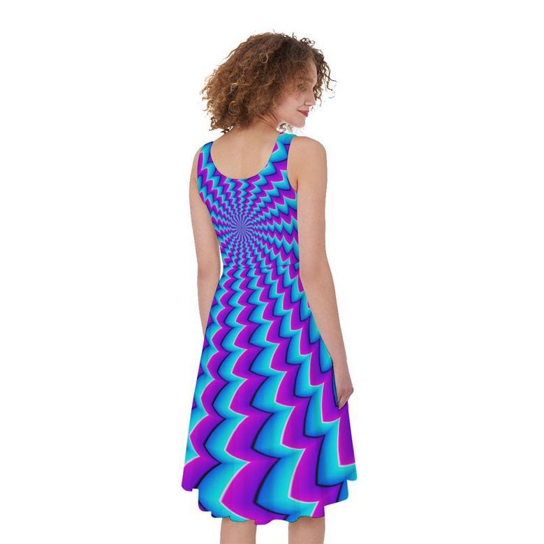 Blue Dizzy Moving Optical Illusion Sleeveless Knee Length Dress