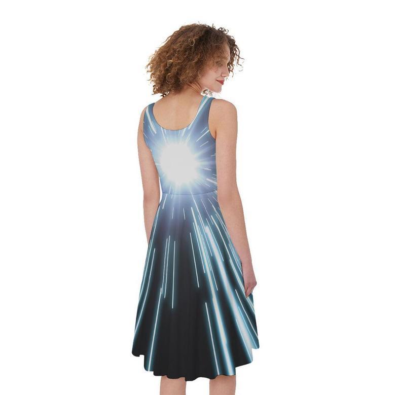 Blue Lightspeed Print Sleeveless Knee Length Dress