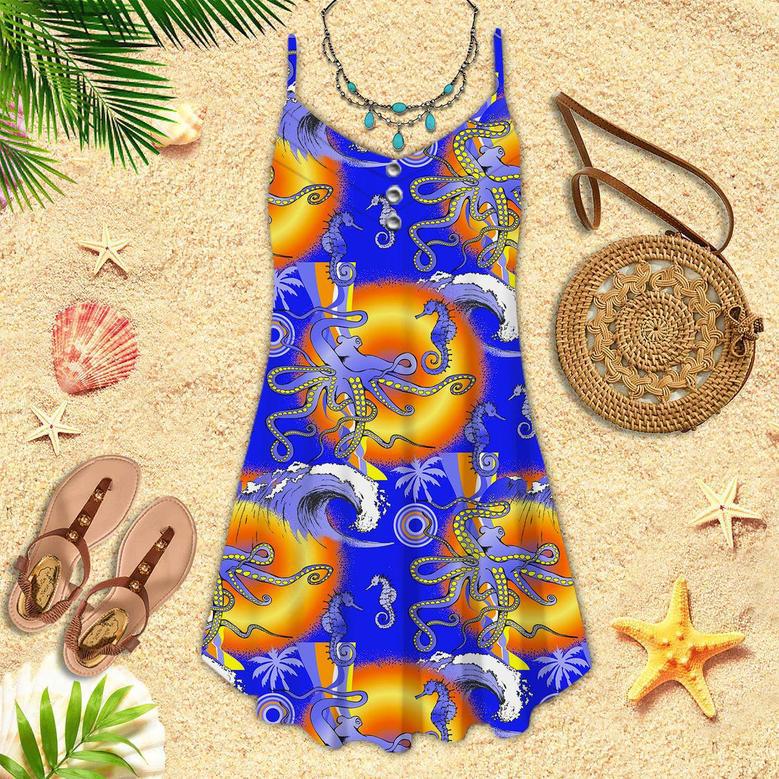 Blue Octopus Spaghetti Strap Summer Dress