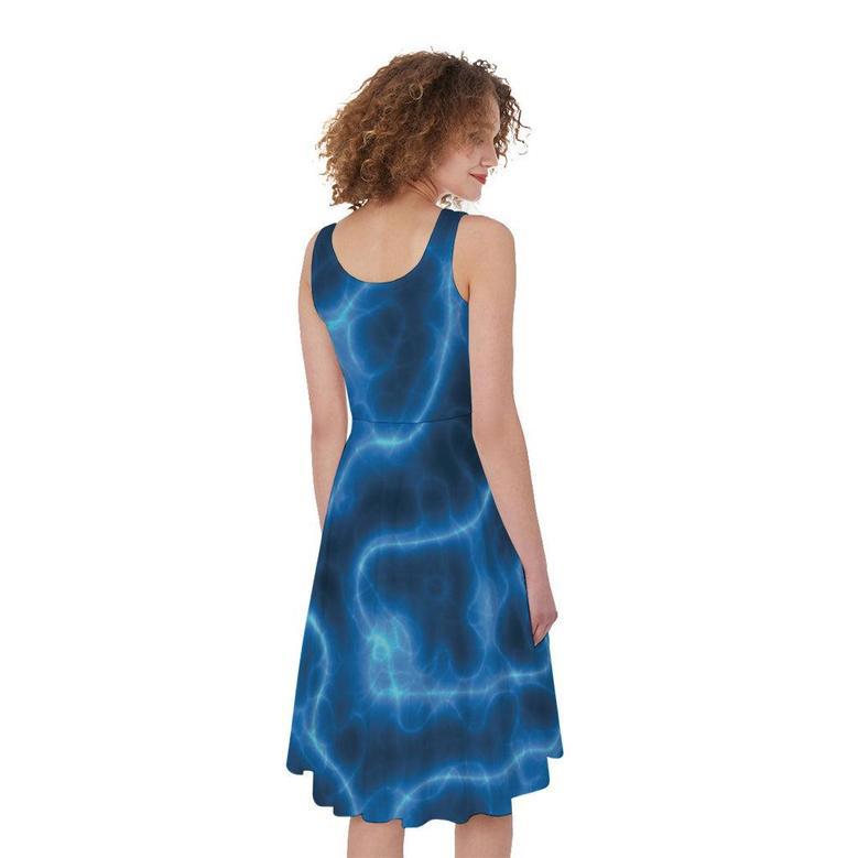 Blue Plasma Print Sleeveless Knee Length Dress