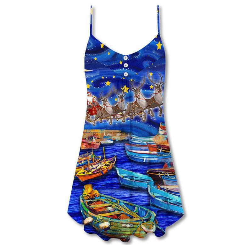 Boat Santa Merry Christmas Snow - V-Neck Sleeveless Cami Dress