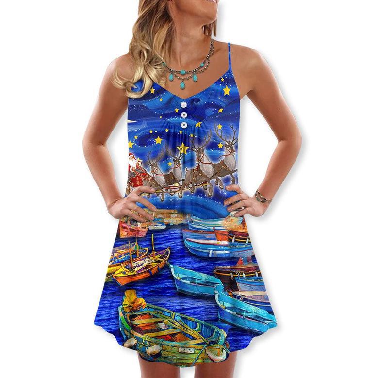 Boat Santa Merry Christmas Snow - V-Neck Sleeveless Cami Dress