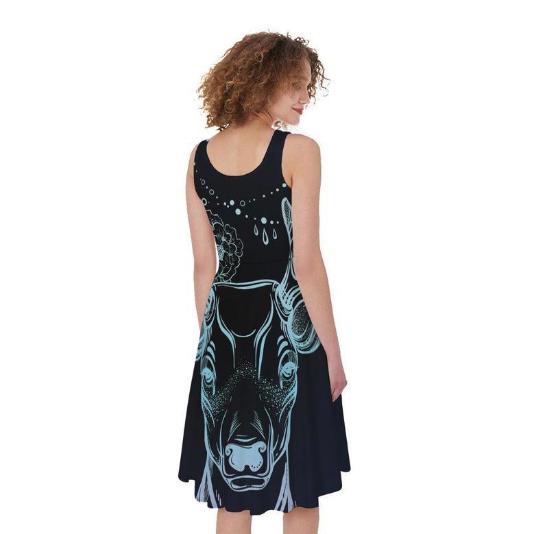 Bohemian Spiritual Deer Print Sleeveless Knee Length Dress