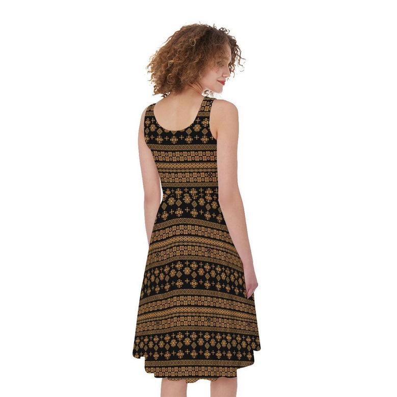 Boho Ethnic Pattern Print Sleeveless Knee Length Dress