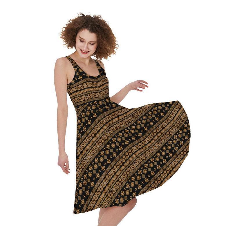 Boho Ethnic Pattern Print Sleeveless Knee Length Dress