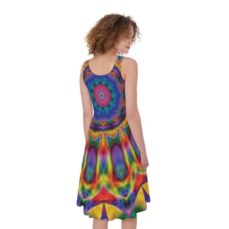 Boho Kaleidoscope Print Sleeveless Knee Length Dress