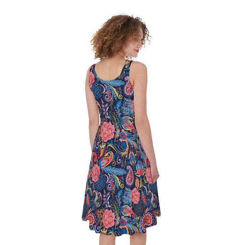 Boho Paisley Pattern Print Sleeveless Knee Length Dress