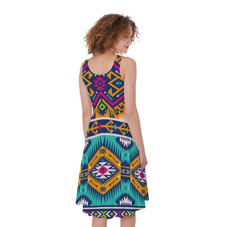 Bright Colors Aztec Pattern Print Sleeveless Knee Length Dress