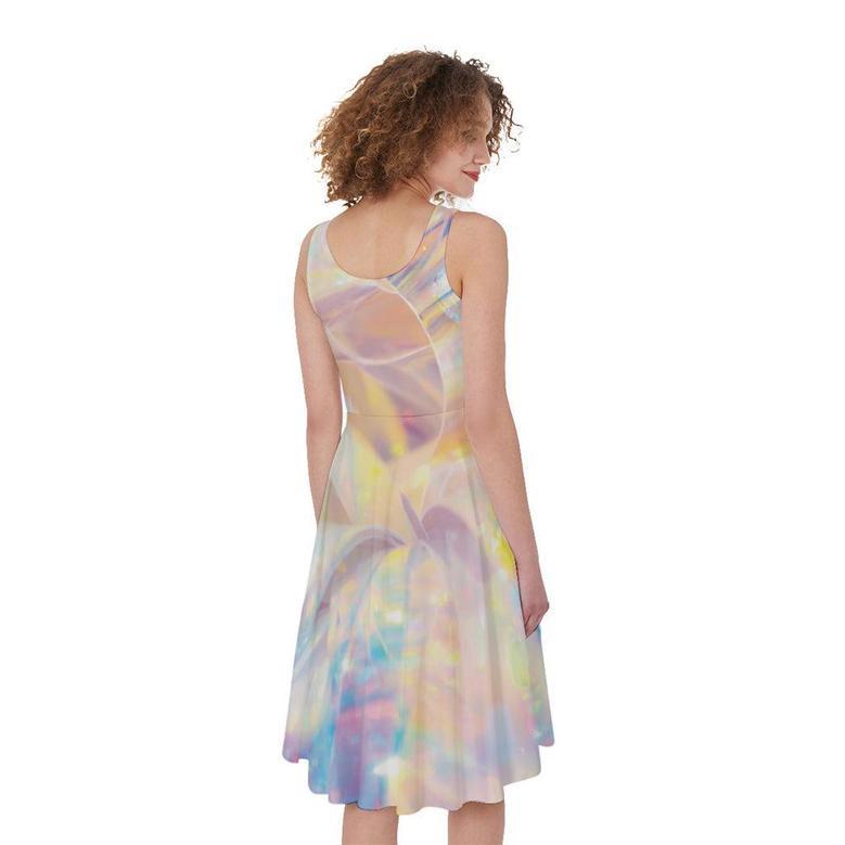 Bright Holographic Print Sleeveless Knee Length Dress