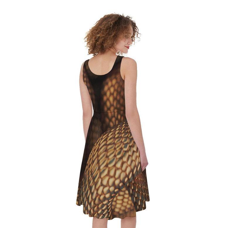 Bronze Snake Print Sleeveless Knee Length Dress