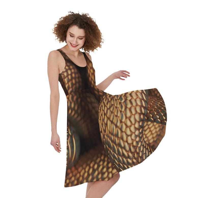 Bronze Snake Print Sleeveless Knee Length Dress