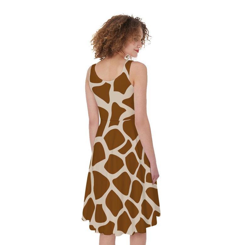 Brown Giraffe Pattern Print Sleeveless Knee Length Dress