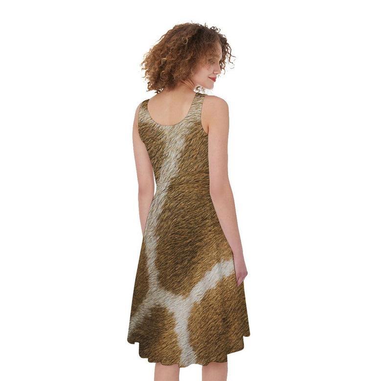 Brown Giraffe Print Sleeveless Knee Length Dress