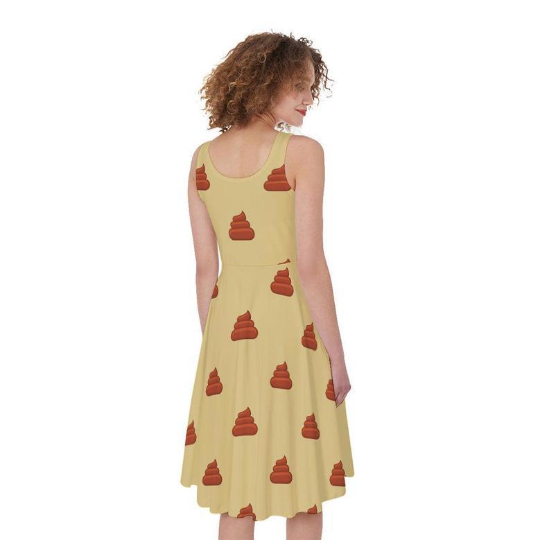 Brown Poop Pattern Print Sleeveless Knee Length Dress