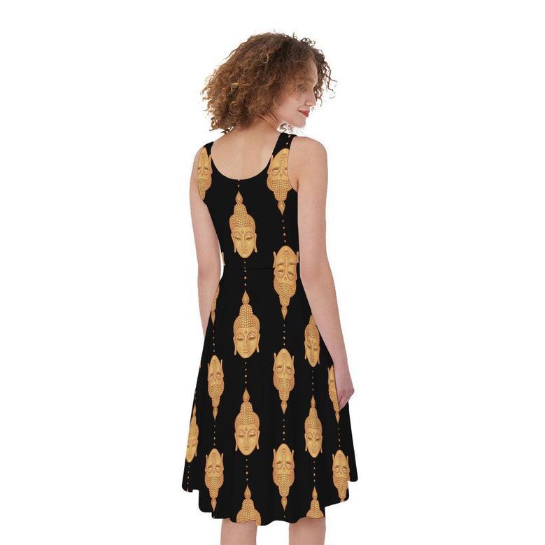 Buddha Pattern Print Sleeveless Knee Length Dress