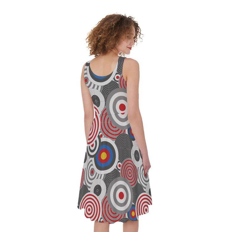 Bullseye Target Pattern Print Sleeveless Knee Length Dress