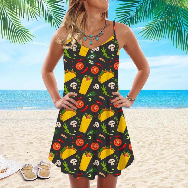 Burrito And Taco Pattern Spaghetti Strap Summer Dress