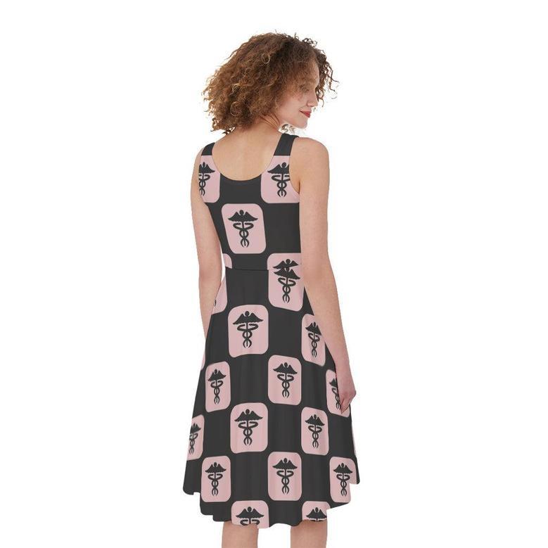 Caduceus Pattern Print Sleeveless Knee Length Dress