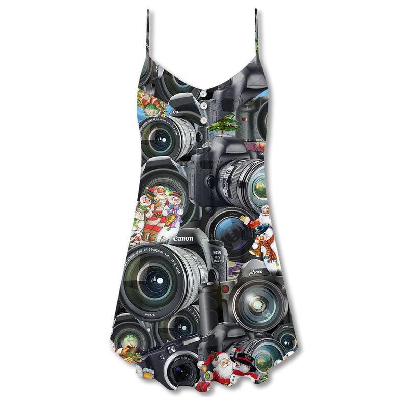 Camera Art Merry Christmas - V-Neck Sleeveless Cami Dress