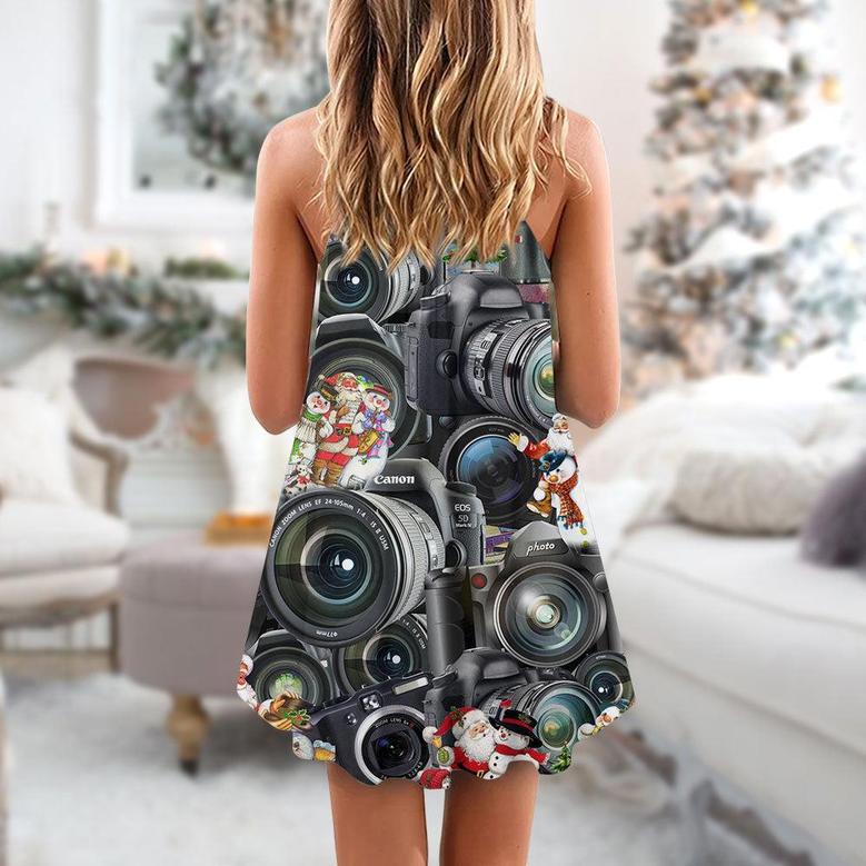 Camera Art Merry Christmas - V-Neck Sleeveless Cami Dress