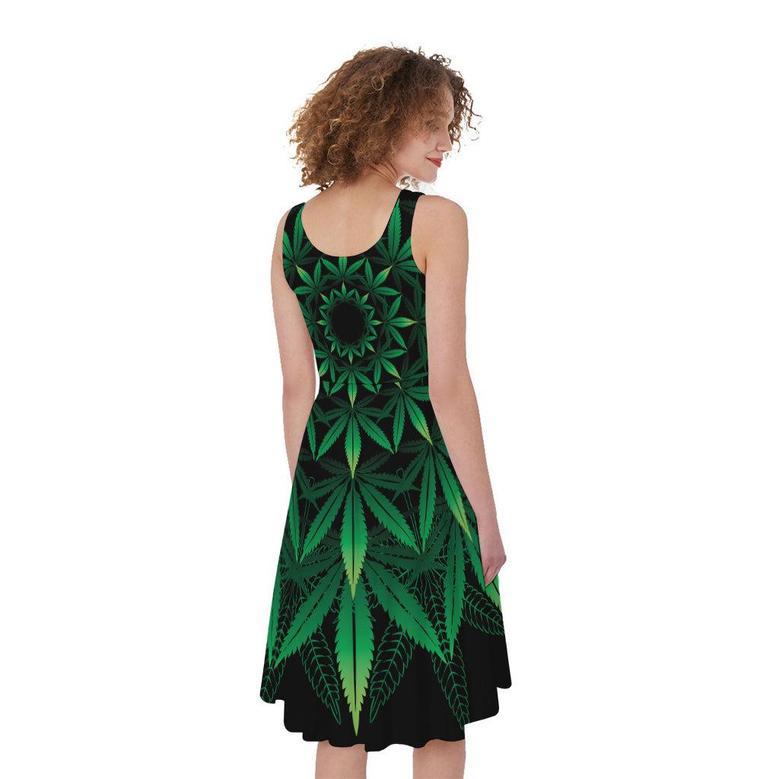 Cannabis Leaf Mandala Print Sleeveless Knee Length Dress