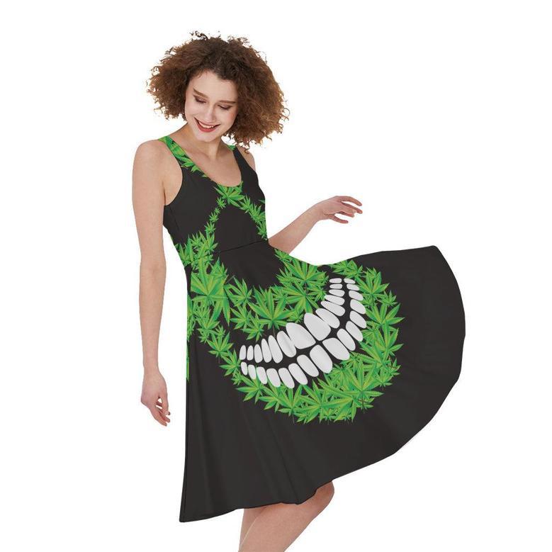 Cannabis Skull Print Sleeveless Knee Length Dress