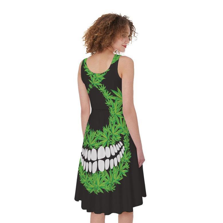 Cannabis Skull Print Sleeveless Knee Length Dress