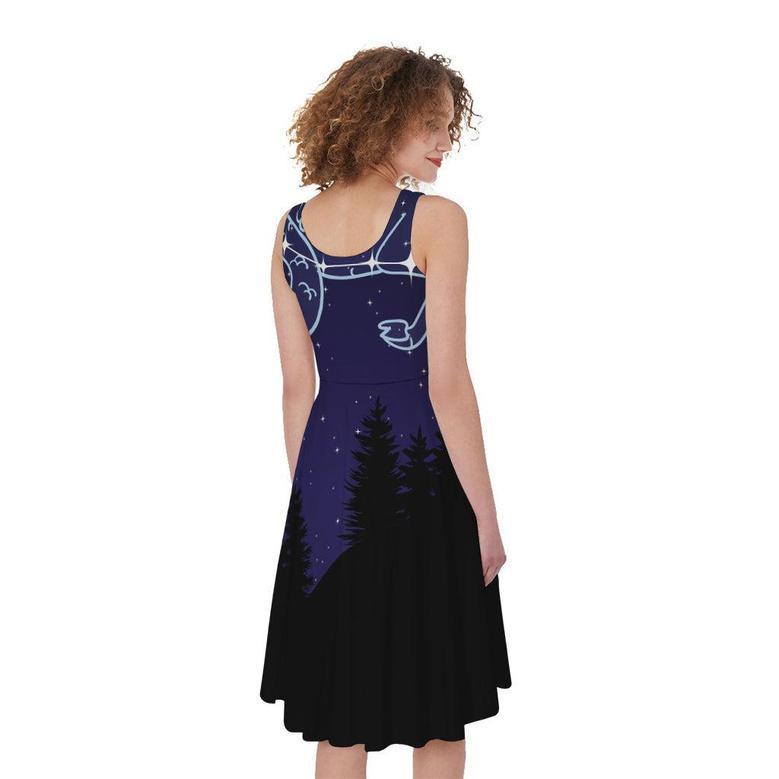 Capricorn Constellation Print Sleeveless Knee Length Dress