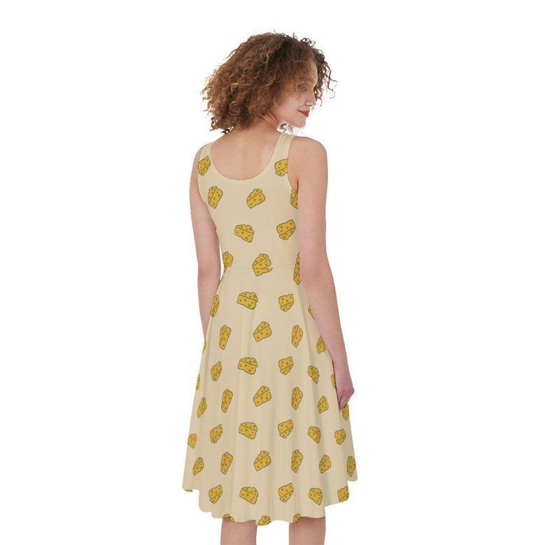 Cartoon Cheese Pattern Print Sleeveless Knee Length Dress