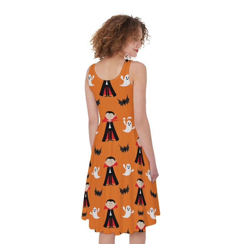 Cartoon Dracula Pattern Print Sleeveless Knee Length Dress