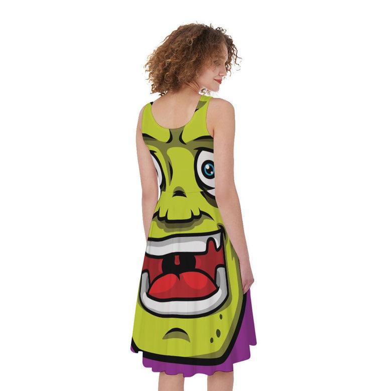 Cartoon Frankenstein Print Sleeveless Knee Length Dress