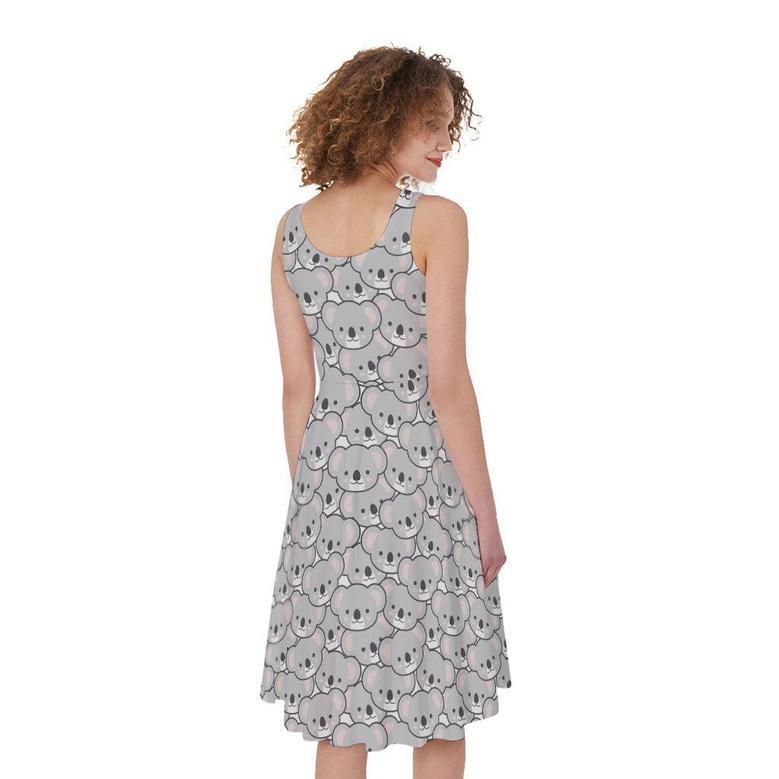 Cartoon Koala Pattern Print Sleeveless Knee Length Dress