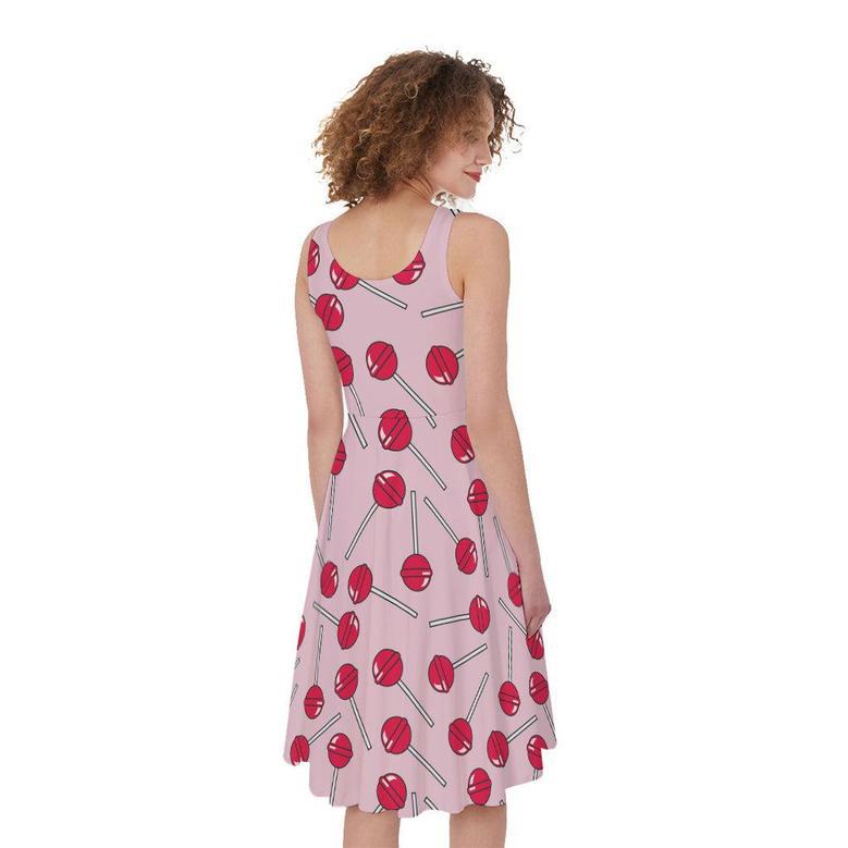 Cartoon Lollipop Pattern Print Sleeveless Knee Length Dress