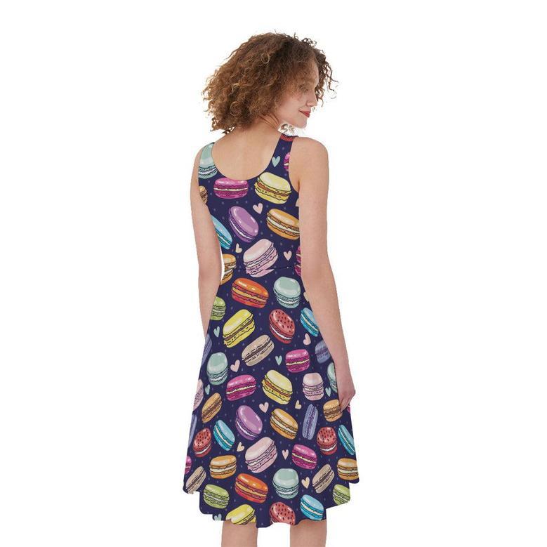 Cartoon Macaron Pattern Print Sleeveless Knee Length Dress