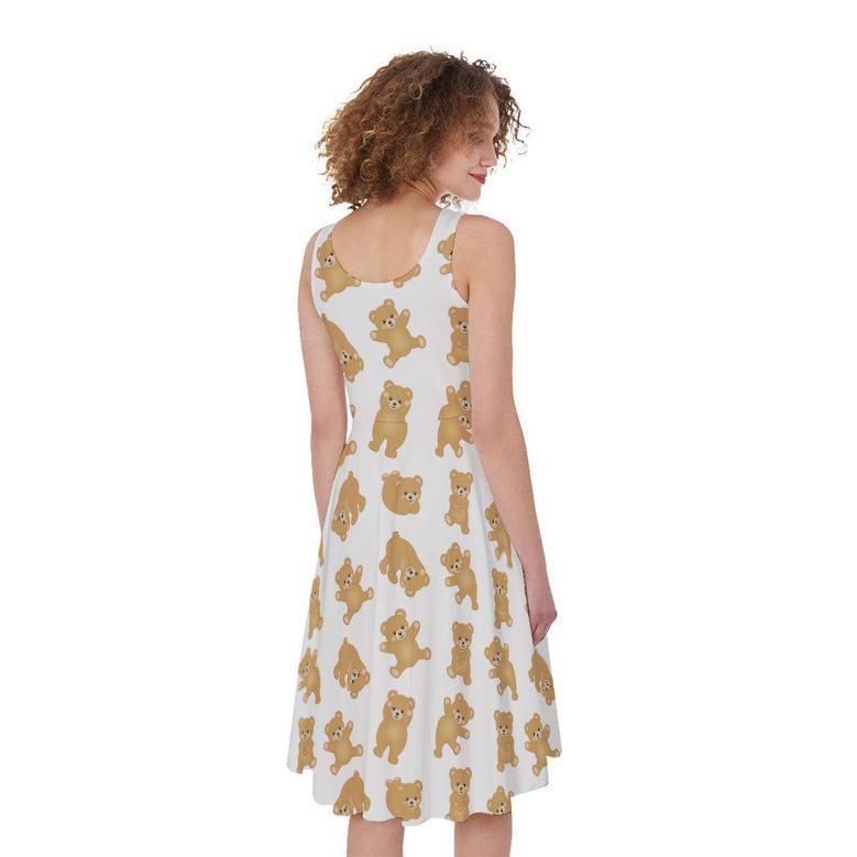 Cartoon Teddy Bear Pattern Print Sleeveless Knee Length Dress