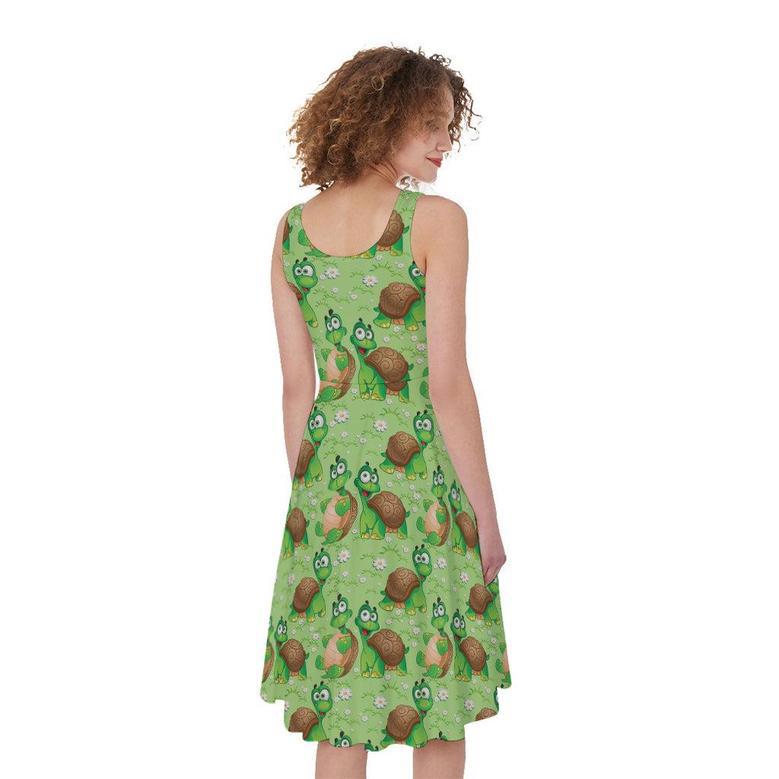 Cartoon Turtle Pattern Print Sleeveless Knee Length Dress