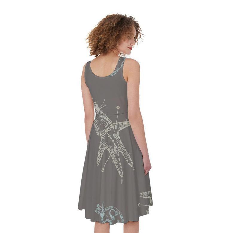 Cartoon Voodoo Doll Pattern Print Sleeveless Knee Length Dress