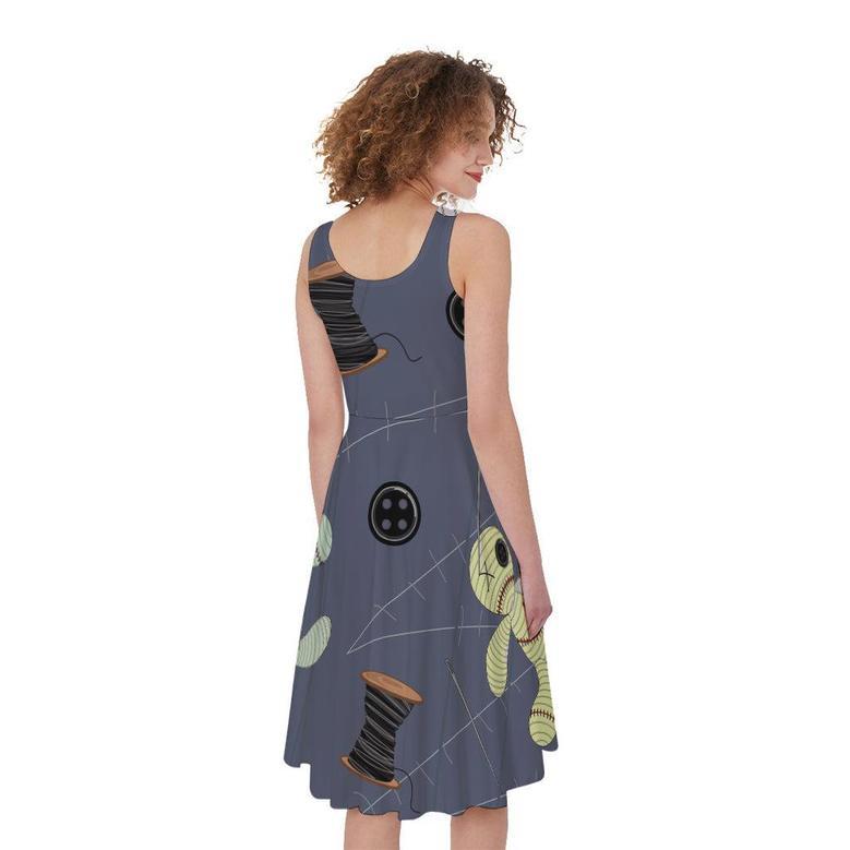 Cartoon Voodoo Doll Print Sleeveless Knee Length Dress